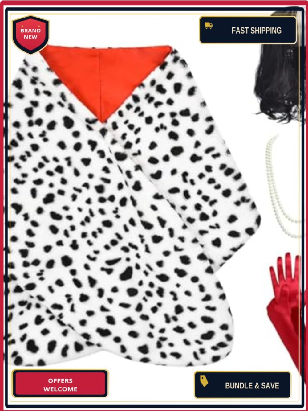 Dalmatian Shawl Costume Set Adult 6pc Halloween Accessories